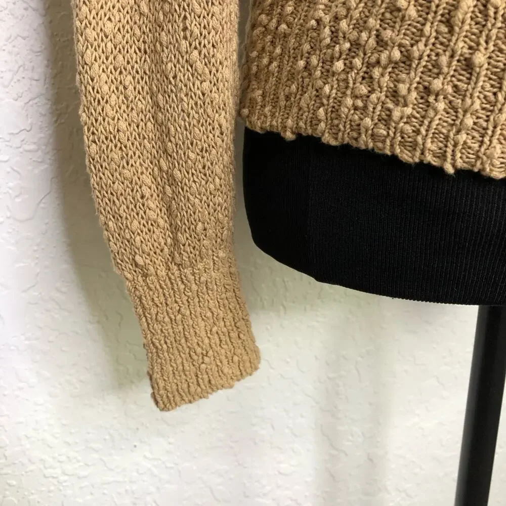 J Crew tan black striped knot knit hooded sweater size XXS